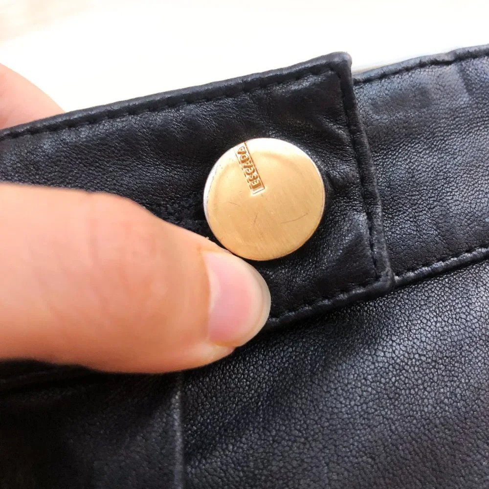 Escada Layla 100% Lamb Leather Gold Hardware Black Designer Skinny Pants ALTERED - Picture 8 of 15